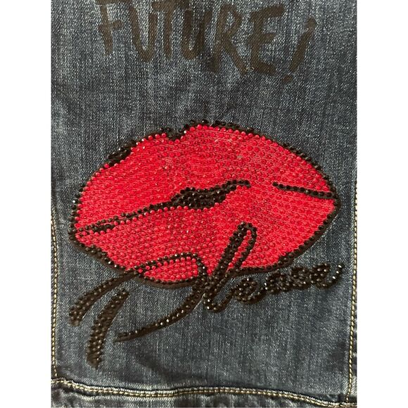 Miss bonbon Girl Dark Blue Graphic Print Denim Jacket Size XL - Picture 6 of 11